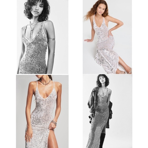 NWT RETROFETE Sequined Crochet Plunge V-Neck Cross Back Sleeveless Maxi Dress XS - Picture 6 of 16